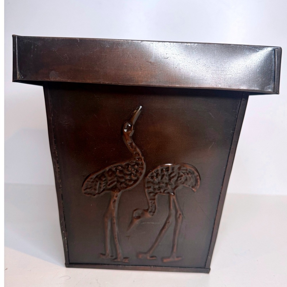 Vintage Metal Planter Cachepot Crane Heron Bird Embossed Made in India‎ Decor